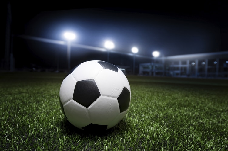 Soccer field under the night time lights