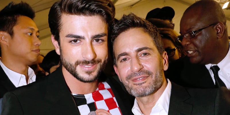 PARIS, FRANCE - OCTOBER 02: (L-R) Harry Louis and Fashion Designer of Louis Vuitton Marc Jacobs backstage after the Louis Vuitton show as part of the Paris Fashion Week Womenswear Spring/Summer 2014, held at Le Carre du Louvre on October 2, 2013 in Paris, France. (Photo by Petroff/Dufour/Getty Images)