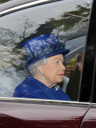 Queen Elizabeth II arriving to attend the morning church service at St Mary Magdalene Church in Sandringham, Norfolk.