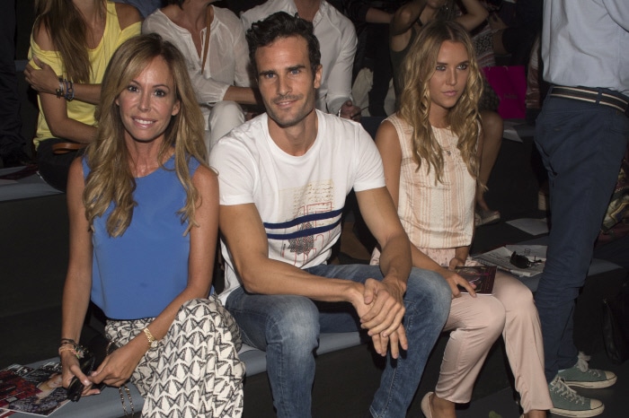 Lara Dibildos with Pablo Marques and Anna Barrachina at the front row of FrancisMontesinos collection during Pasarela Cibeles Fashion Week Madrid 2016, in Madrid, on Saturday 17th September, 2016.