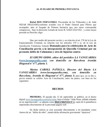 Aída Nizar da un paso al frente y lleva a los Tribunales a dos importantes medios de comunicación