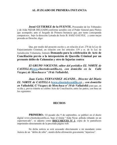 Aída Nizar da un paso al frente y lleva a los Tribunales a dos importantes medios de comunicación