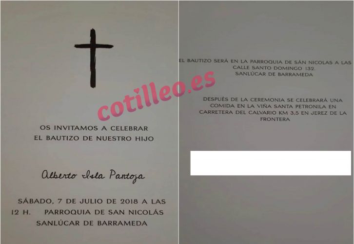 Así es la "clásica" invitación del bautizo del hijo de Chabelita y Alberto Isla