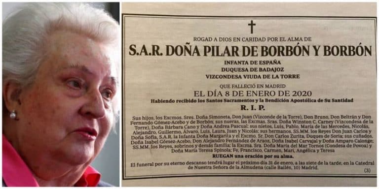 Polémica por la muerte de la infanta Pilar: el nombre que nadie esperaba ver en su esquela