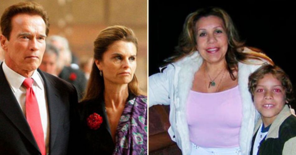 Arnold Schwarzenegger, Maria Shriver y la niñera de los hijos de la pareja, Mildred Patricia Baena con quien a su vez, tuvo un hijo.