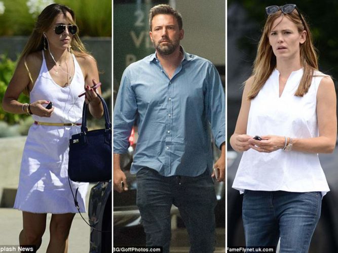 Ben Affleck, Jennifer Garner y la niñera de sus tres hijos.