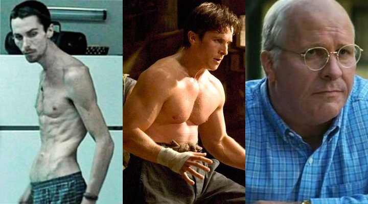 El actor Christian Bale en donde se aprecian sus cambios físicos en tres personajes