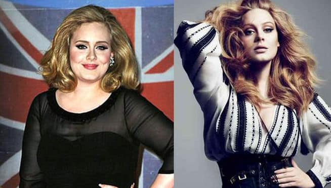 Antes y después de la cantante Adele después de su considerable pérdida de peso.
