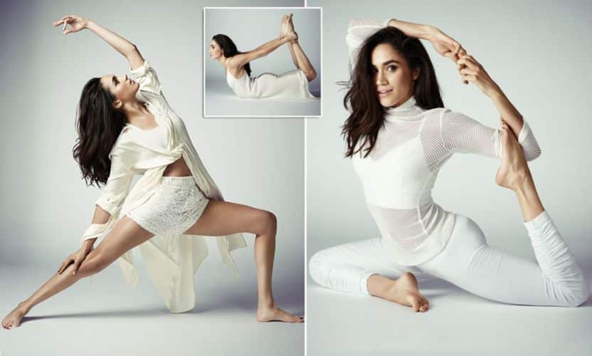 Meghan Markle realizando posturas de yoga.