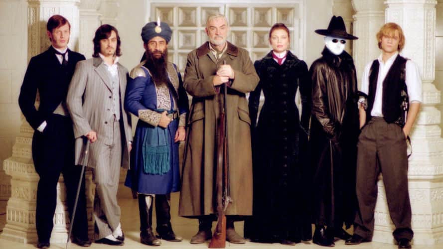 Sean Connery junto al elenco de la pelicula "La liga de hombres extraordinarios"