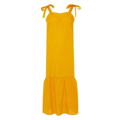 vestido largo mostaza