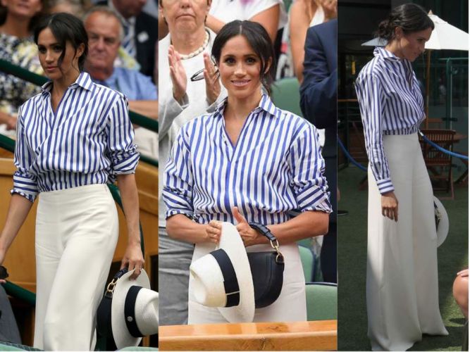 Meghan Markle con pantalón y camisa de Ralph Lauren