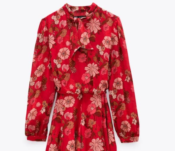 Vestido Estampado Floral Rojo. Zara