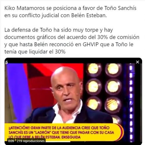 Toño Sanchís provoca un conflicto entre Kiko Matamoros y Belén Esteban confesando lo peor