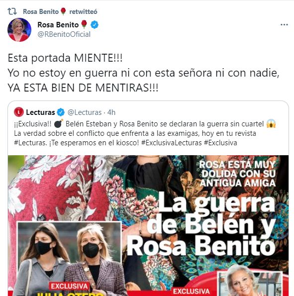 Rosa Benito estalla lo más grande en su conflicto con Belén Esteban: "Basta ya de mentiras"