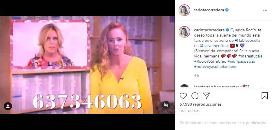 Captura de pantalla Rocio Carrasco apoyo Carlota Corredera 