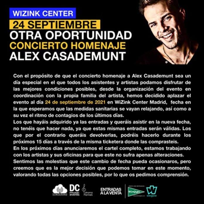 Nuevo varapalo para la familia de Álex Casademunt: se aplaza su concierto homenaje