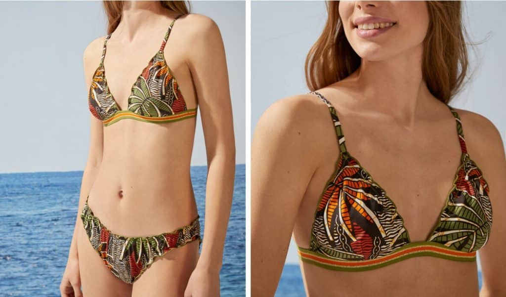 El estampado étnico del bikini de María Pombo tiene diferentes patrones y colores