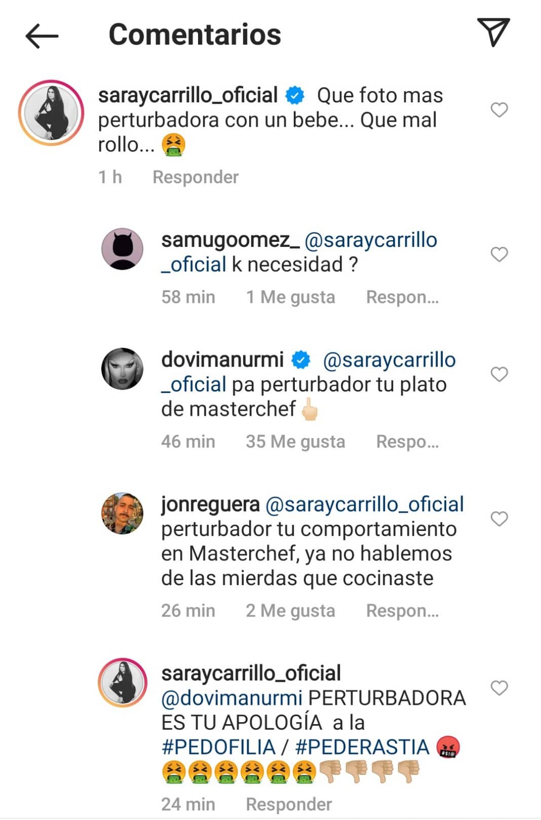 Pantallazo constestación Dovima Nurmi Saray