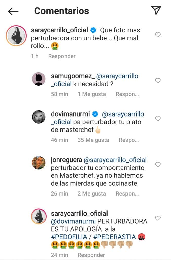 Pantallazo constestación Dovima Nurmi Saray