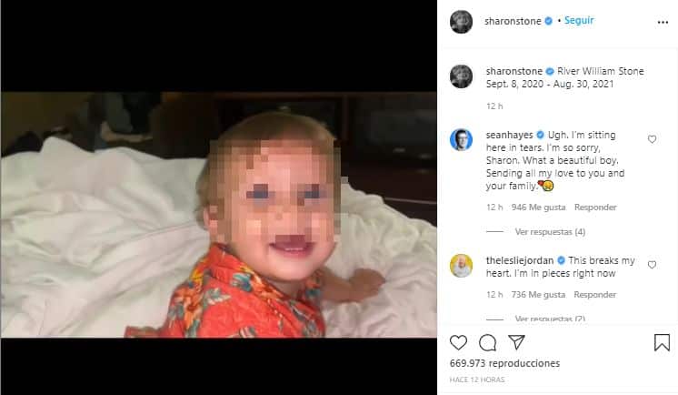 Sharon Stone captura instagram homenaje sobrino River Stone - pixelado