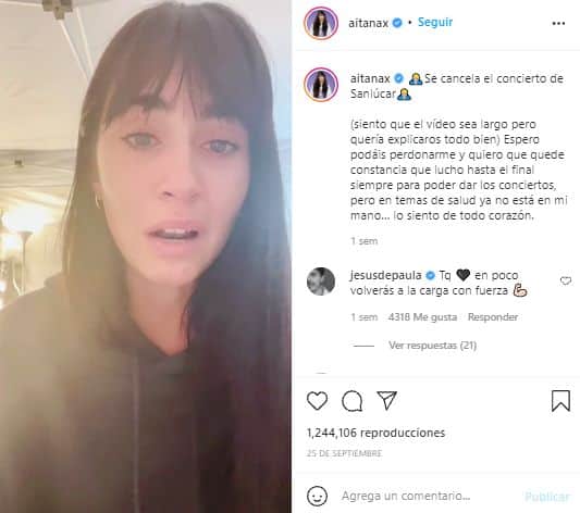 Captura Instagram Aitana triste