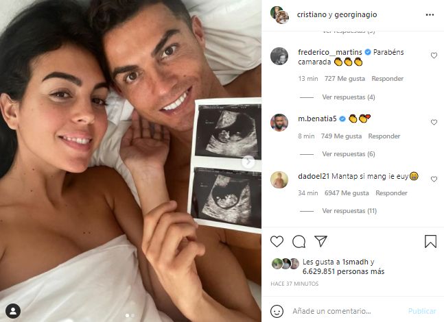 Captura Instagram Cristiano Ronaldo embarazados de gemelos