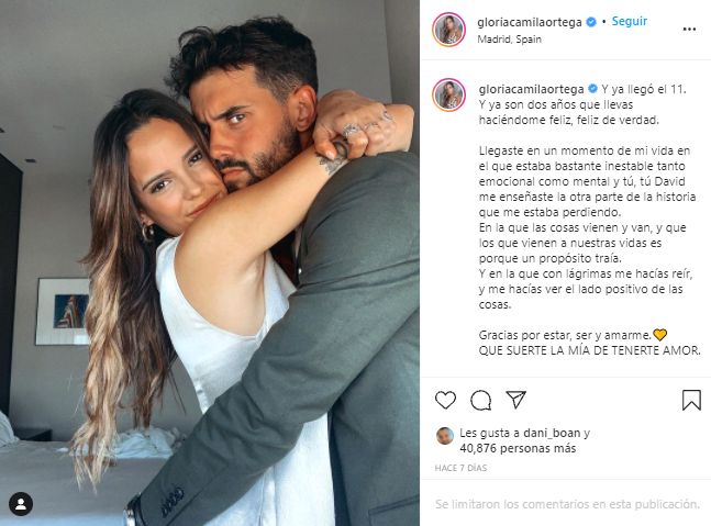 Captura Instagram Gloria Camila dos años novio David