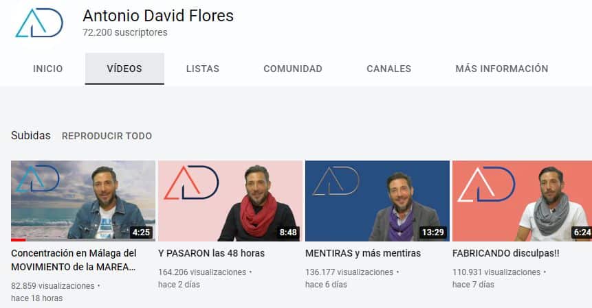 Antonio David suscriptores canal de YouTube