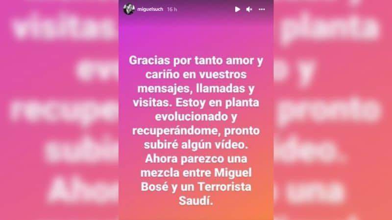 Miguel Such, tras su accidente: "Parezco una mezcla entre Miguel Bosé y un terrorista"