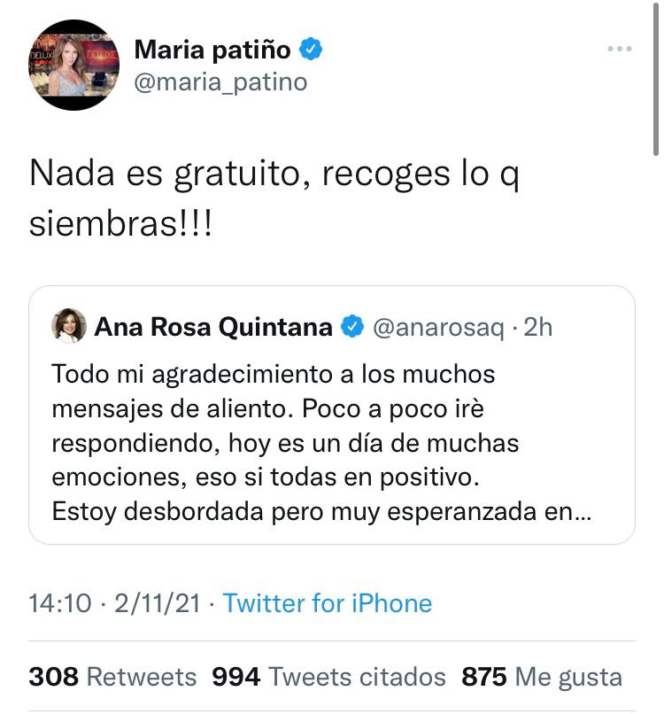 El polémico mensaje de María Patiño a Ana Rosa tras anunciar su cáncer