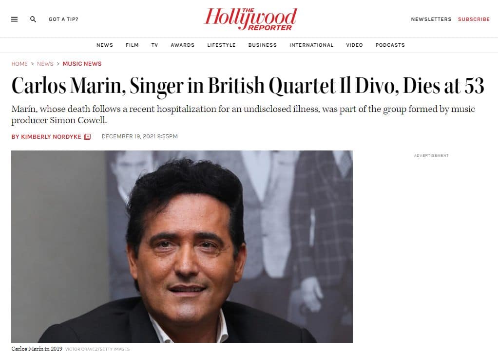 The Hollywood Reporter - Muerte Carlos Marin