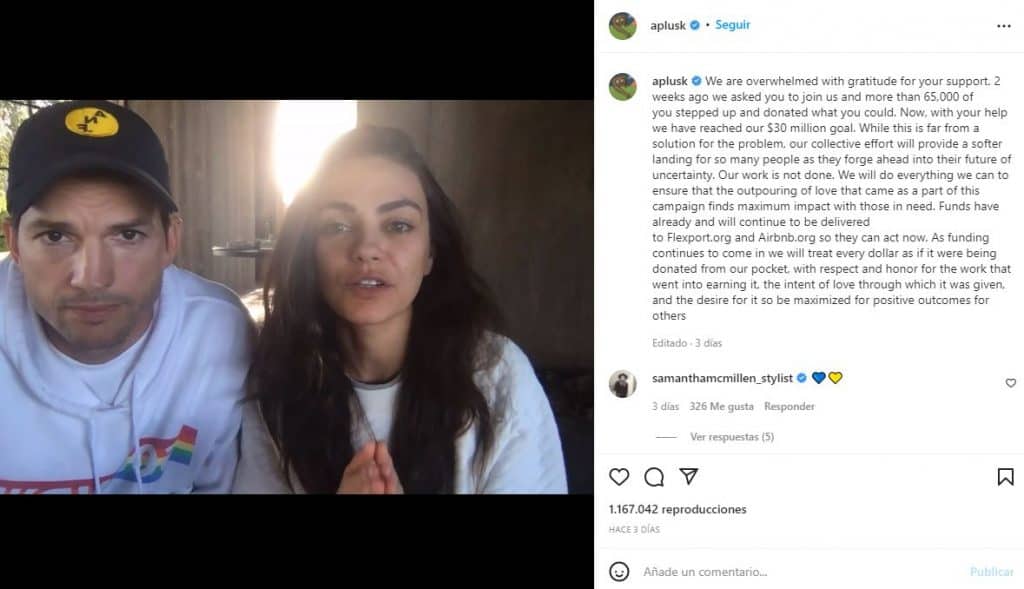 Mila Kunis y Ashton Kutcher - Mensaje Instagram