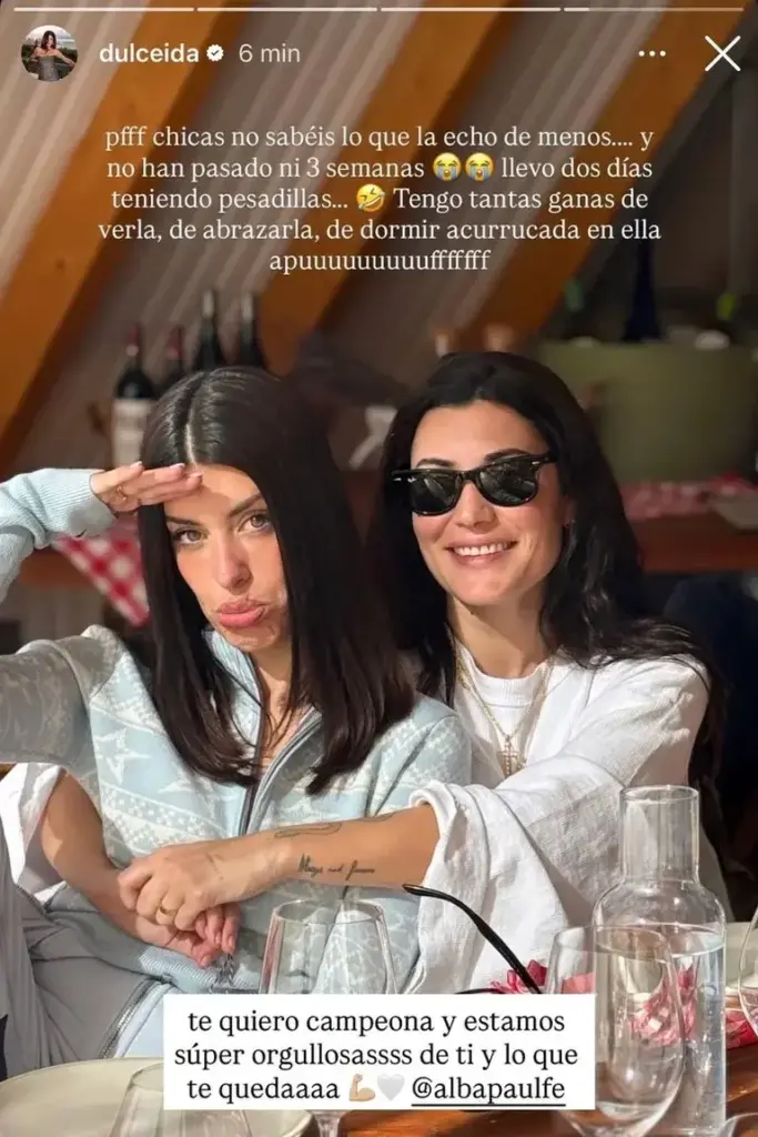 Dulceida cuenta cómo está afrontando la ausencia de Alba Paul: "Llevo dos días teniendo pesadillas" El bonito mensaje que Dulceida le dedicó en redes a su mujer - Fuente: @dulceida