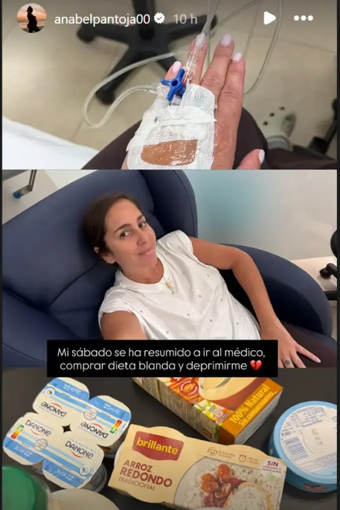 Anabel Pantoja preocupa por sus declaraciones desde el hospital: "Sin apetito, sin ganas de vivir" Anabel Pantoja mostrando su estado de salud en Instagram - Fuente: @anabelpantoja00